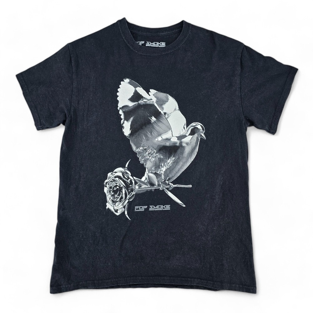 Pop Smoke Mens T Shirt Medium Black Cotton Short Sleeve Dove Rose Graphic Tee